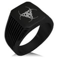 thumbnail image 1 of Stainless Steel Interlock Tribal Biohazard Needle Stripe Pattern Biker Style Polished Ring, 1 of 1