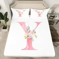 thumbnail image 2 of Erosebridal Initial Monogrammed Sheet Set Twin,Pink White Bedding Sets Twin Size,Floral Flower Twin Sheet Sets,Super Cozy Alphabet Room Decoration,3pcs, 2 of 7