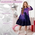 thumbnail image 5 of FKELYI Girls Crewneck Dress A-Line Tiered Swing Dress Purple Black Cat Print Ruffle Long Sleeve Fall Sundress Midi Playwear for Party Birthday, 3-4 Y, 5 of 6