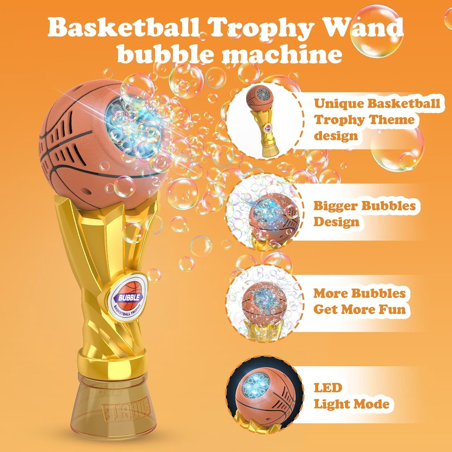 Basketball Trophy Bubble Wand, Light Up Bubble Machine Outdoor, Automatic Bubble Blower with LED Lights, Birthday Party Bubble for Basketball Theme, Summer Gift