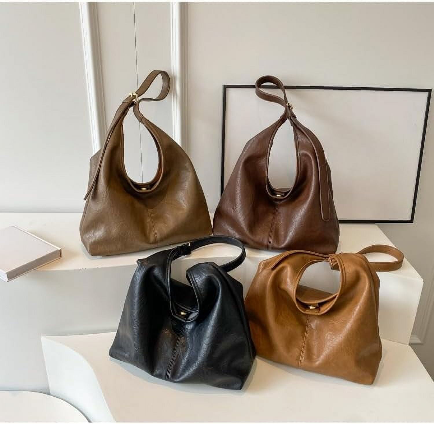 LinYooLi Hobo Bags for Women Soft PU Leather Tote Shoulder Bag Vintage Slouchy Handbag Purses