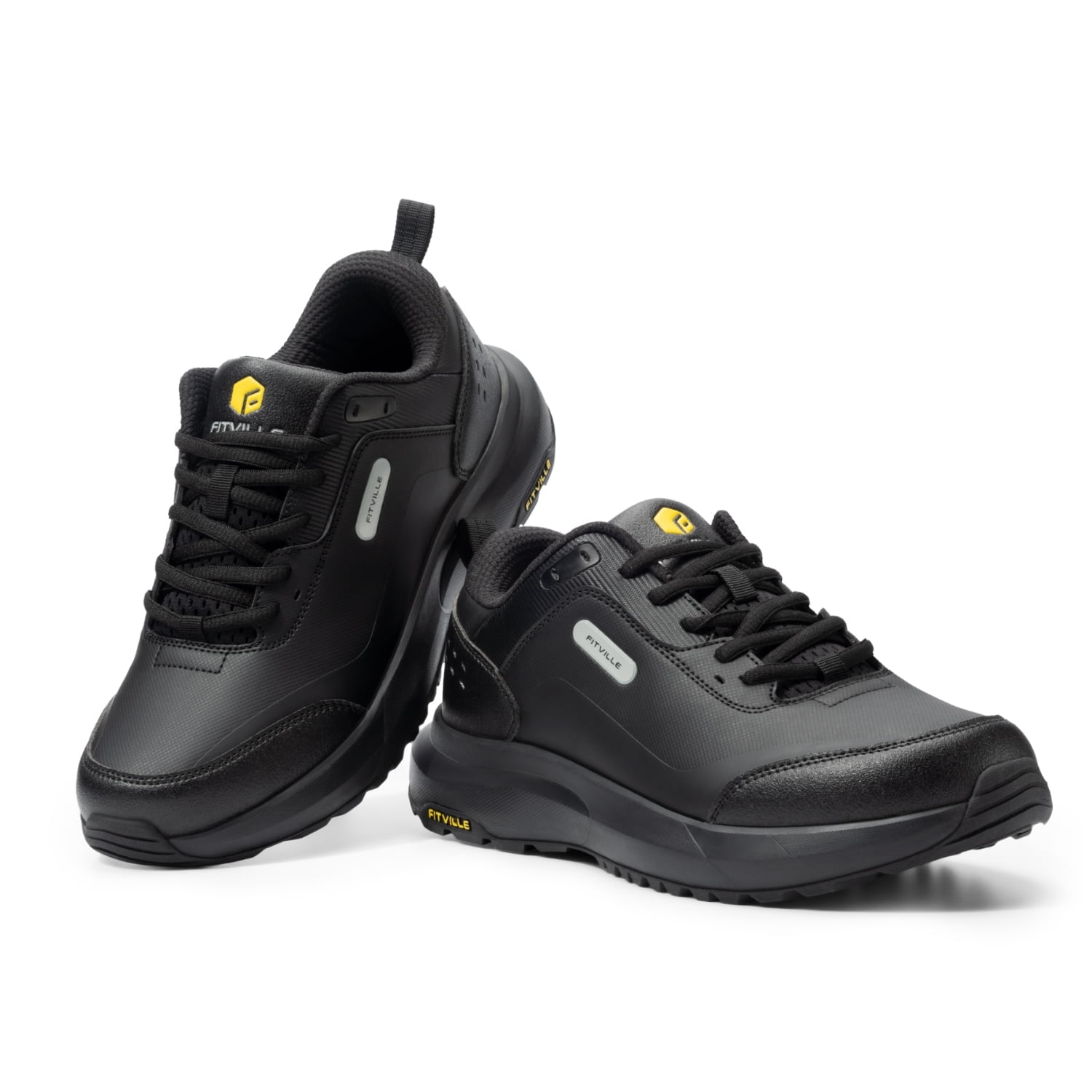 FitVille Mens Extra Wide Hiking Shoes Outdoor Low-top Waterproof Walking Shoes with Arch Support, Black, 10.5 x-Wide