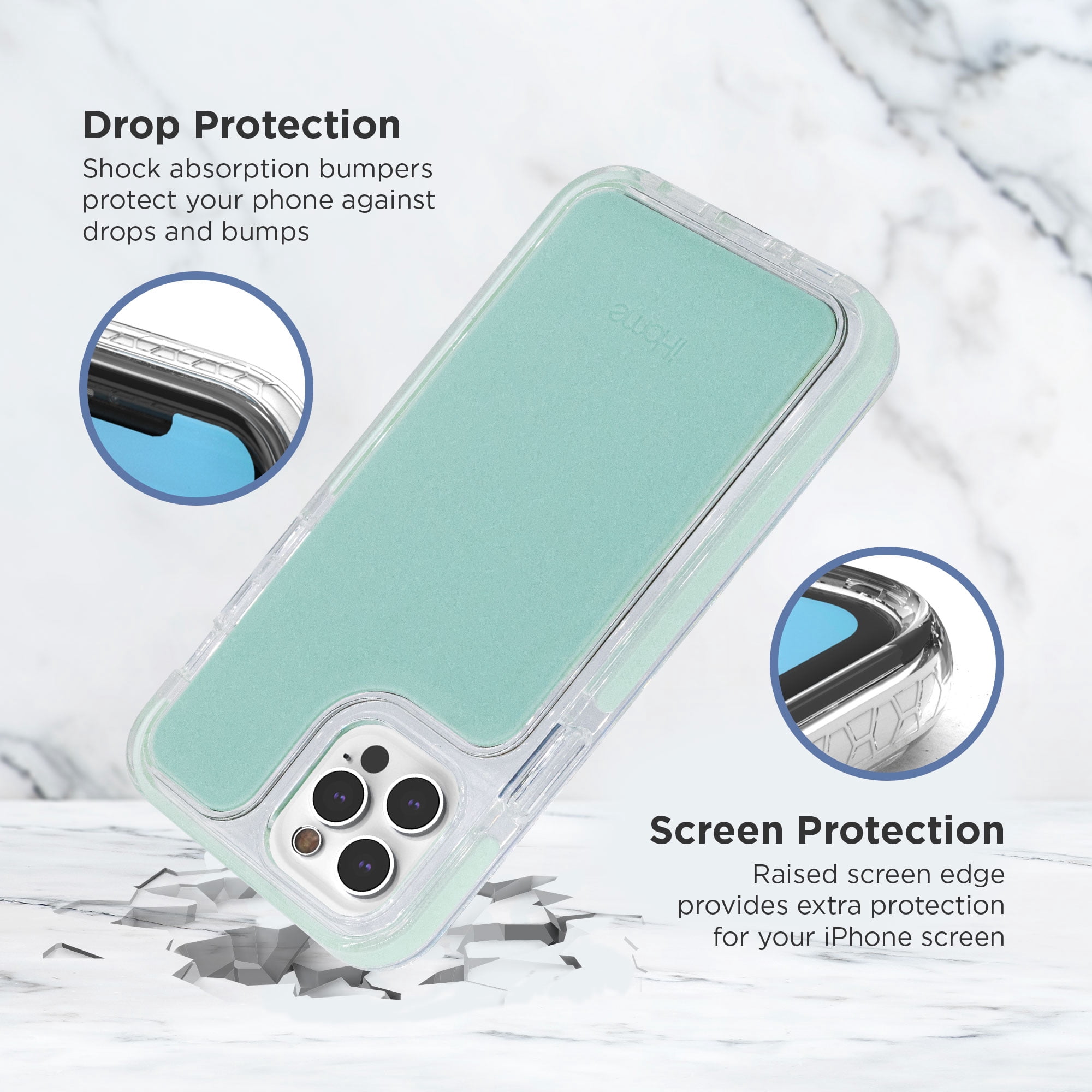 iHome Magnetic Silicone Velo Case, Slim & Shock Absorbent, MagSafe Compatible (iPhone 12/12 Pro, Mint)