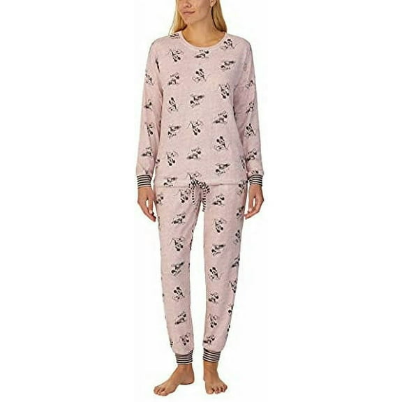 Disney Women's 2 Piece Cozy Pajama Set (Mauve Mickey and Minnie, 2X)