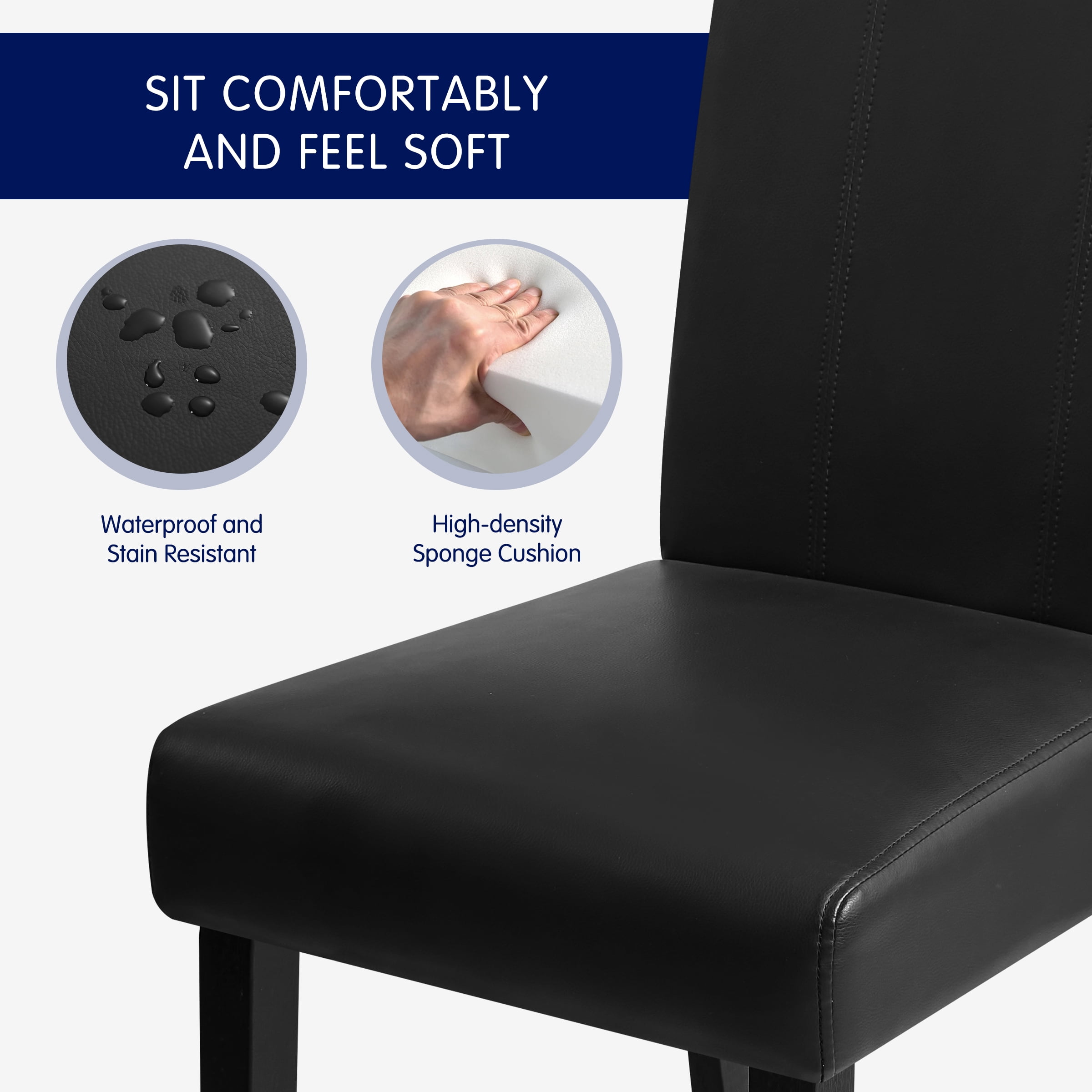 Subrtex Modern Parsons Faux Leather Dining Chairs Set of 2 Upholstered Dining Chairs– Black
