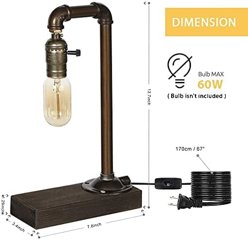 Retro Vintage Table Lamp, Industrial Loft Style Steam Punk Lamp Iron Piping Desk Lamp