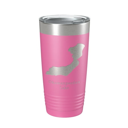

Okamanpeedan Lake Map Tumbler Travel Mug Insulated Laser Engraved Coffee Cup Iowa Minnesota 20 oz Pink