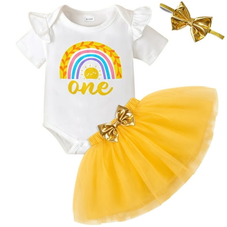 

3Pcs Infant Baby Girls Summer Outfits for 6-18M Short Sleeve Solid Tops Ruffled Short Pants Headband Casual Clothes Set - Yellow White