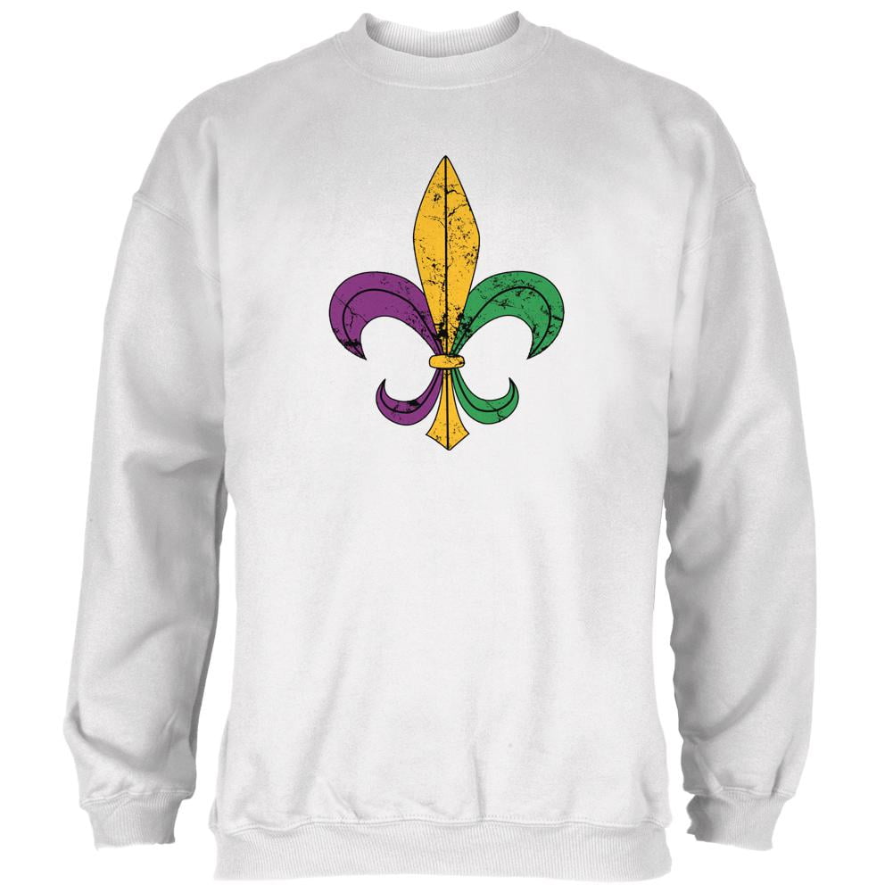 Adult**Mardi Gras with 3 Fleur de Lis purple green gold Adult LONG SLEEVE