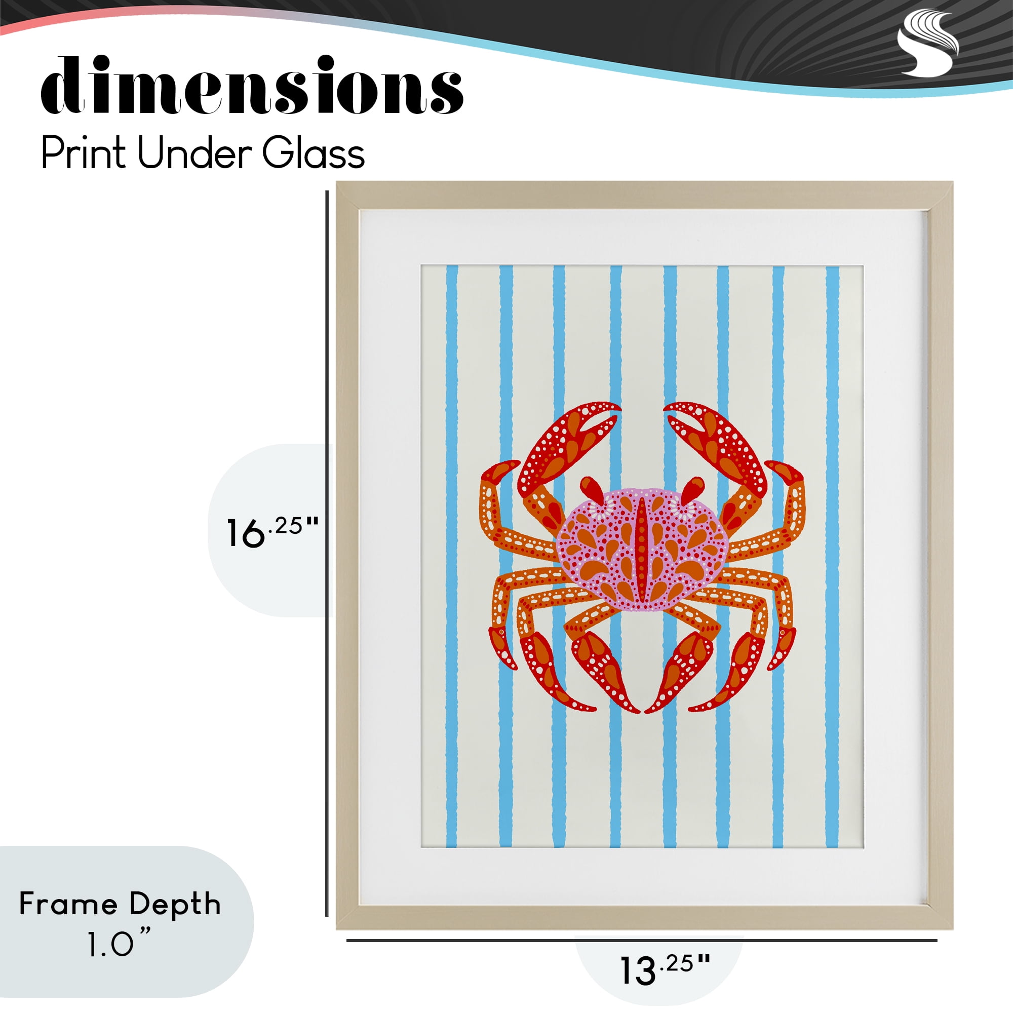 Stupell Industries Bright Crab on Stripes Birch Framed Print Under Glass, design by Indira Prieto | IndySign