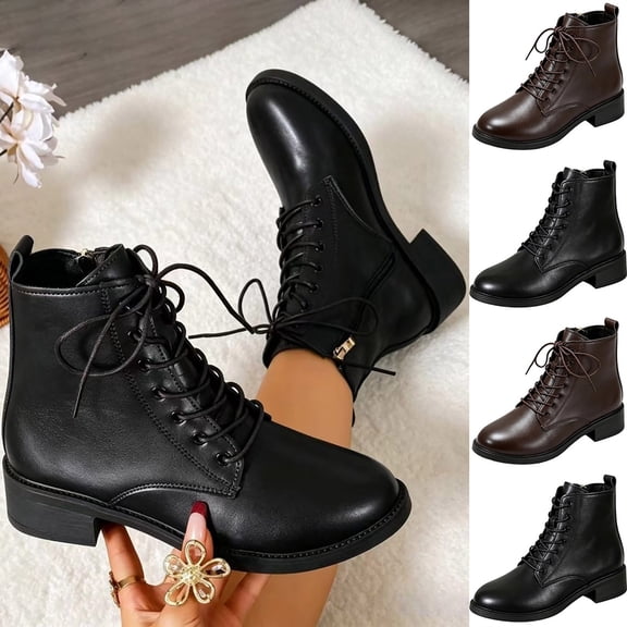 Puntoco Women's Chelsea Dress Boots Square Toe Ankle Boots for Women Lace Up Business Work Shoes Brown 9.5
