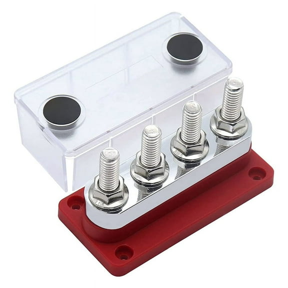 HOT 600A Bus Bar 4-Stud (3/8 Inch) M10 High Current Copper Busbar Terminal Block Marine DC 12V 24V 48V with Cover