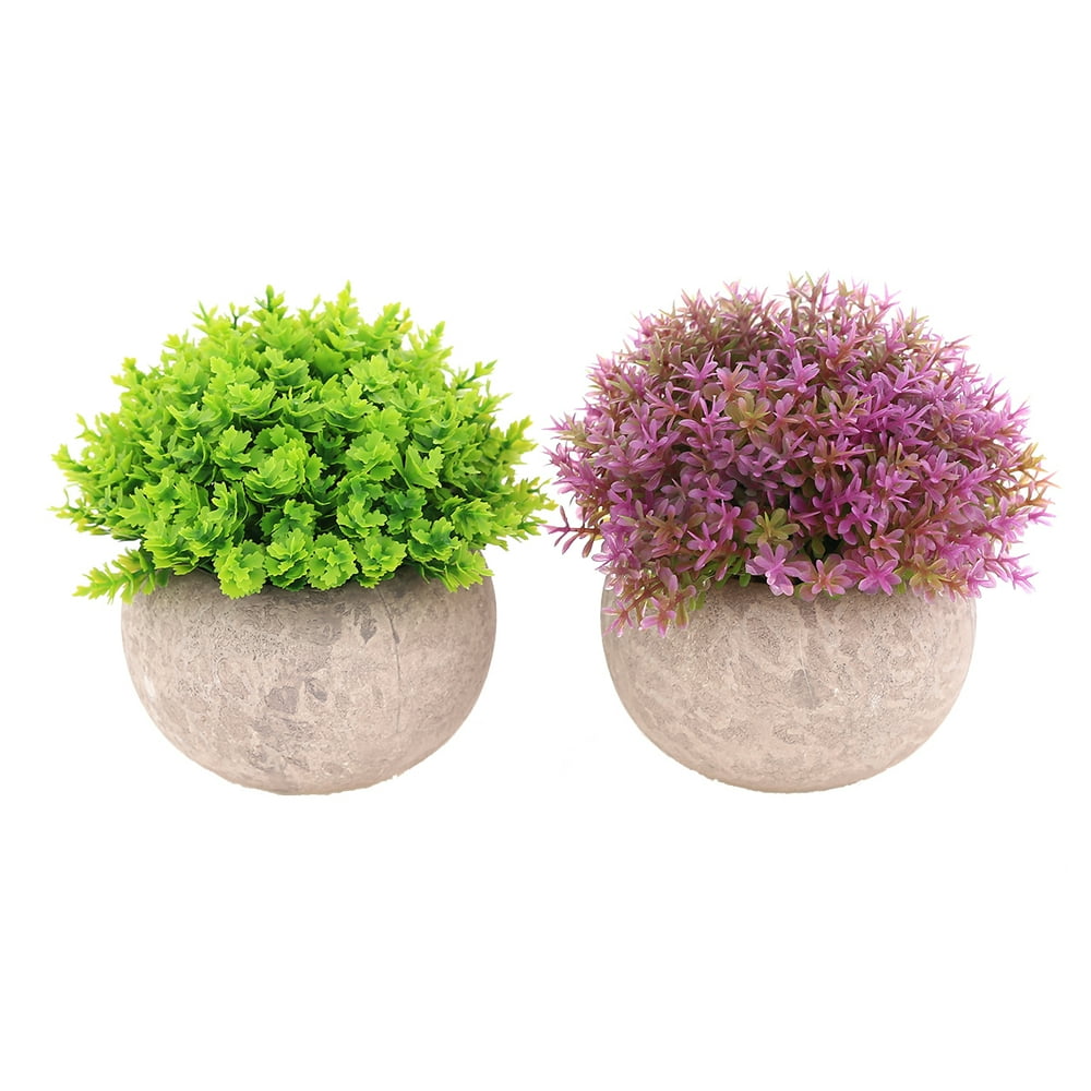 2Pack Mini Artificial Plants Small Fakes Plants Topiary Shrubs Potted