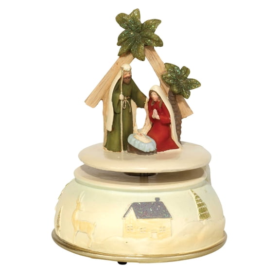 Dicksons Distressed Cream Holy Family 6 inch Resin Musical Figurine Plays Silent Night