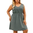 thumbnail image 2 of XiYing Robes d'Été pour Femmes, Robe de Plage en Maille Grande Taille pour Femmes à Col en V, Ajourée, Fendue, Sans Manches, TG-5X,, 2 of 6