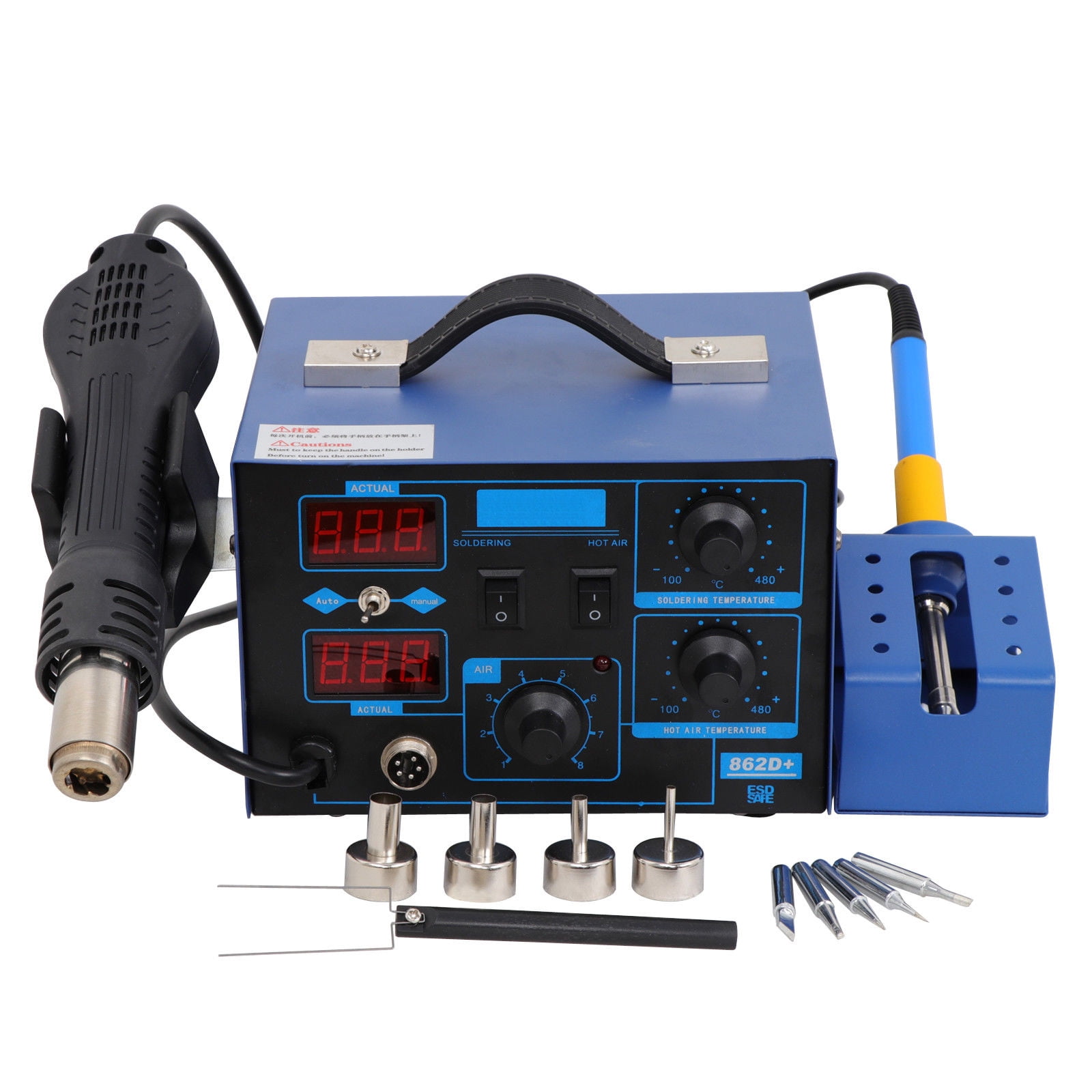 Soldering Iron and Hot Air Gun 2 in 1 SMD Rework Soldering Station Low Noise
