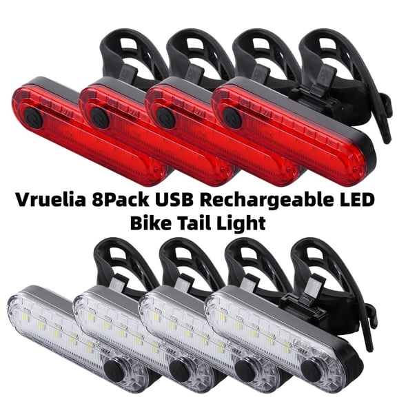 Vruelia 8Pack USB Rechargeable LED Bike Tail Light,Front Headlight and Rear Bicycle Light for Road Cycling