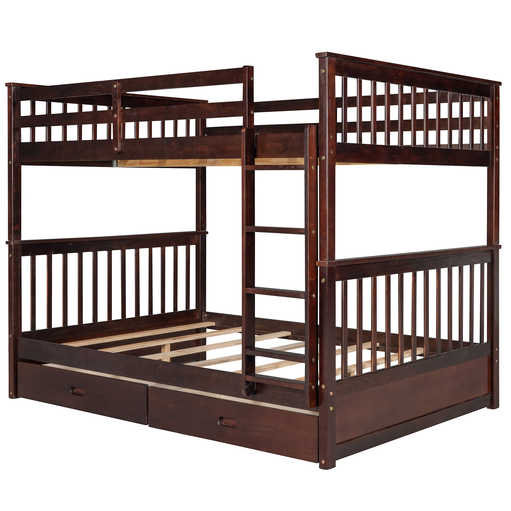 DEALTOPS Full over Full Bunk Bed with Ladder and 2 Drawers for Kids Adults Bedroom Furniture, Espresso