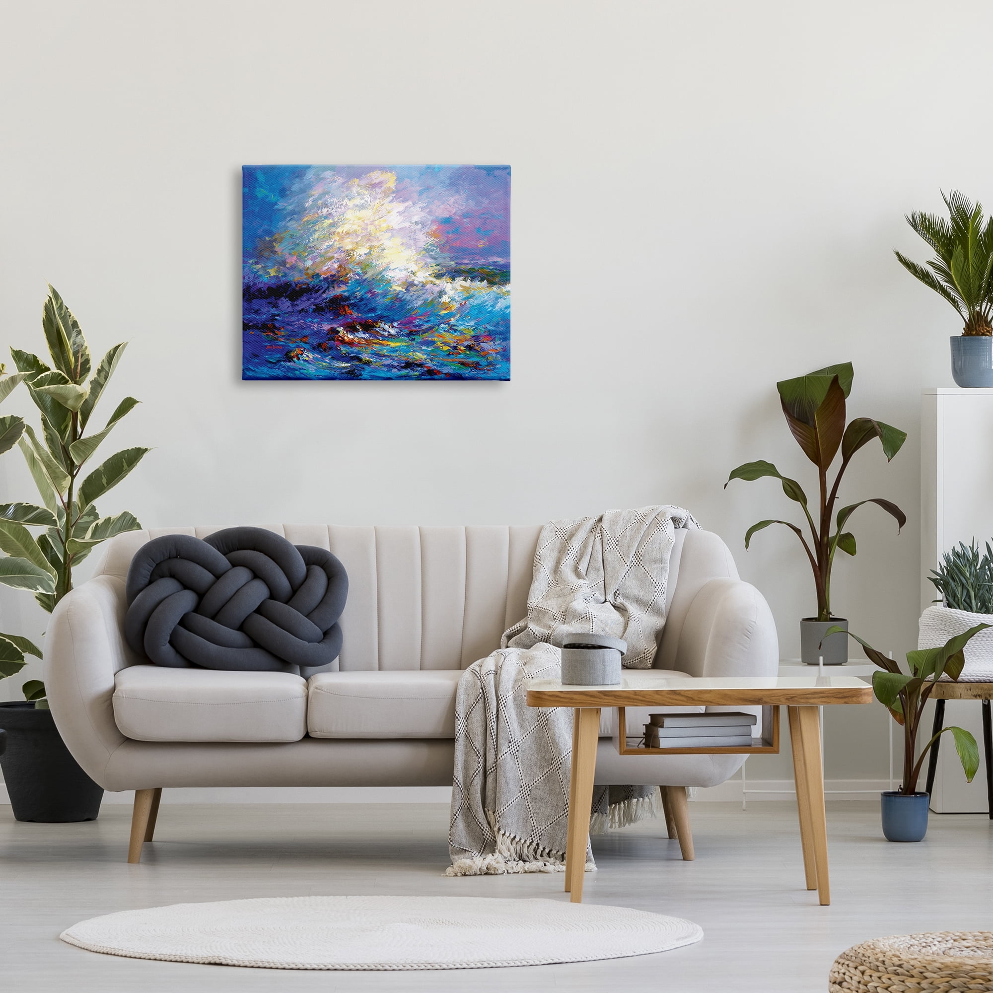 Stupell Industries Abstract Colorful Ocean Waves Landscape Painting Gallery Wrapped Canvas Art Print Wall Art, 30 x 24