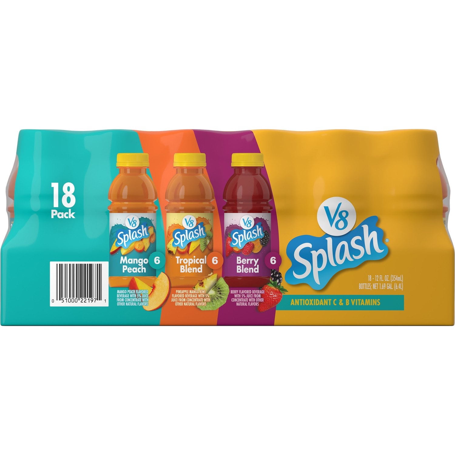 V8 Splash Variety Pack Juice Drink, 12 fl oz Bottles, 18 Pack – Fruit Flavored Beverage for Kids & Family