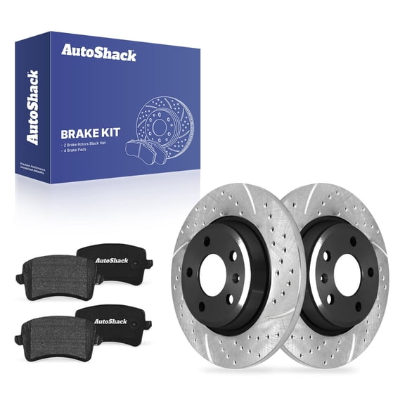 AutoShack Rear Solid Drilled & Slotted E-Coated Brake Rotors   Ceramic Pads 6-PC Brake Kit Replacement for 2016 Audi Q5 2012-2014 Audi S4 ShadowGuard 11.81" (299.9 mm)