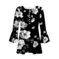 thumbnail image 5 of Jsaierl Womens Tops Hide Belly Shirts Fall Pleated Button V Neck T-Shirt Causal Empire Waist A-Line 3/4 Sleeve Floral Tunic Tops, 5 of 5