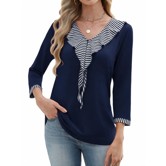 Zeagoo Womens Blouses 3/4 Sleeve V Neck Flounce Shirts Casual Dressy Tunic Tops Summer Fall Fashion Clothes