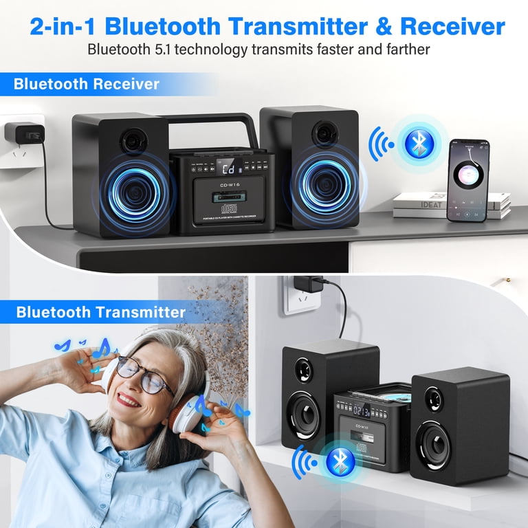 Jazmm Stereo System for Home with Boombox CD and Cassette Player