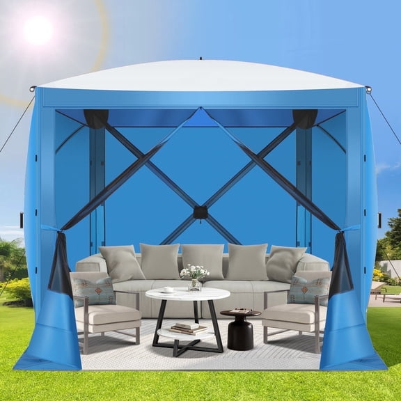 SANOPY 8'x8' Outdoor Pop up Gazebo with Netting & Sidewalls for Camping Gazebo,4 Sided Pop up Gazebo with Carrying Bag & Ground Stakes, Blue