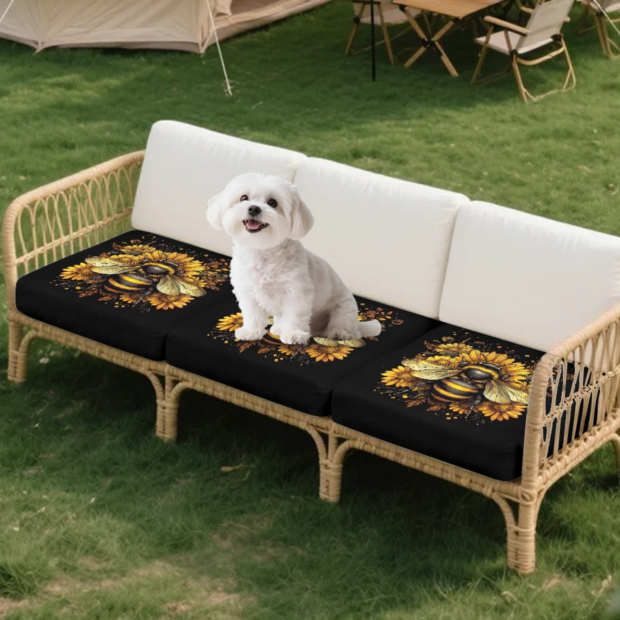 TSOVTHRID Bee Sunflower Black Print Couch Cushion Covers Washable Sofa Seat Furniture Protector Non Slip Couch Cover Decorative Cushion Slipcover Set with Elastic Bottom, 24x24 Inch