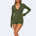 thumbnail image 5 of TMOYZQ Women's Short Onesie Pajama, Ribbed Knitted Long Sleeve V-Neck Bodycon Shorts Rompers Button-down One Piece Jumpsuit Bodysuit Overalls, 5 of 9