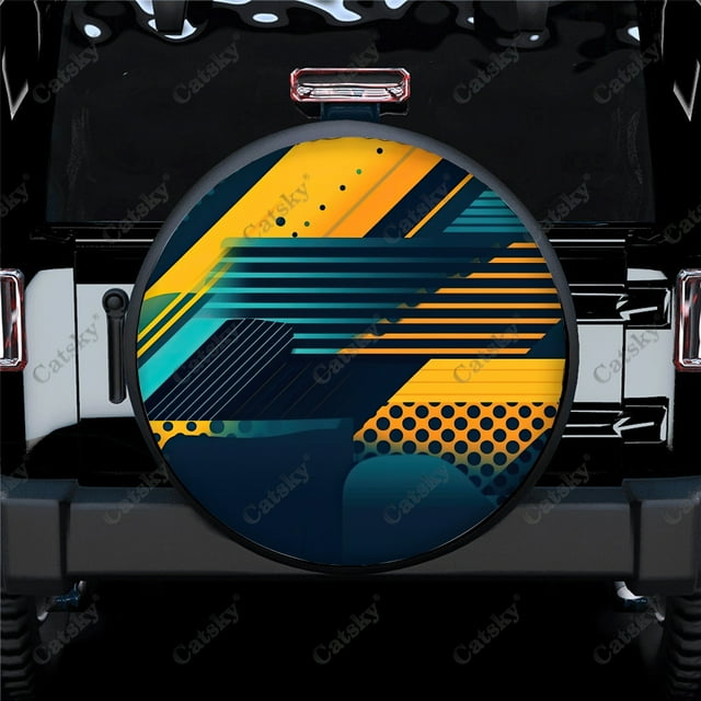 Design Géométrique Abstrait Polyester Housse de Roue de Rechange Universelle sur Mesure pour Remorque RV SUV Camion Campeur