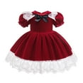 thumbnail image 2 of Zwiiyzr Toddler Infant Baby Girls Birthday Princess Dress Holiday Christmas Cute Velvet Spliced Tulle Ruffled Dress Square Neck Solid Color Long Sleeves Dress For 1-4 Years Red, 2 of 9
