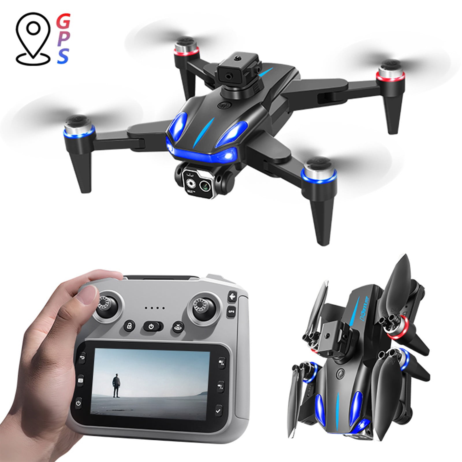 Drone with Camera for Kids and Adults, 4.5-Inch Screen Remote Control with GPS, Dual HD Cameras, Long Flight Time, Wide Control Range^