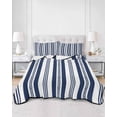 thumbnail image 2 of Quilts Twin Size Bedding Set, Navy Blue Green Line Striped Lightweight Quilted Comforter, Farmhouse Modern Geometric Stripes Soft Bedspread Coverlet with Pillow Covers for All Season, 68" x 86", 2 of 7