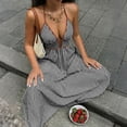 thumbnail image 4 of HBGVBA Women's Casual Maxi Dress,Cami Sleeveless Dresses,Striped Print Deep V-Neck Vacation Backless Ankle Length Dress, 4 of 5
