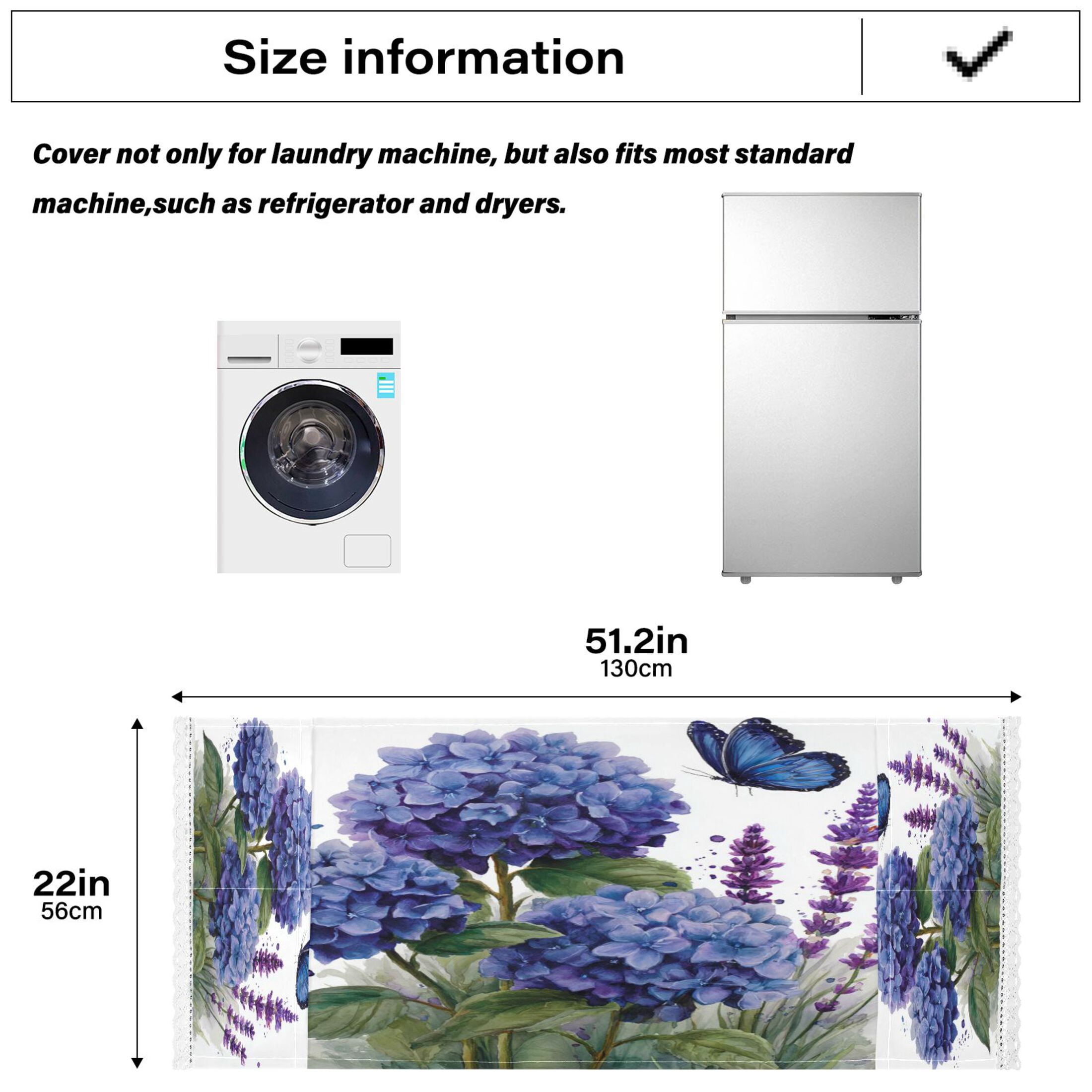 Wobogo Hydrangea Lavender Butterfly Washing Machine Cover Dustproof Washer Dryer Cover Waterproof Laundry Room Decorative Protector