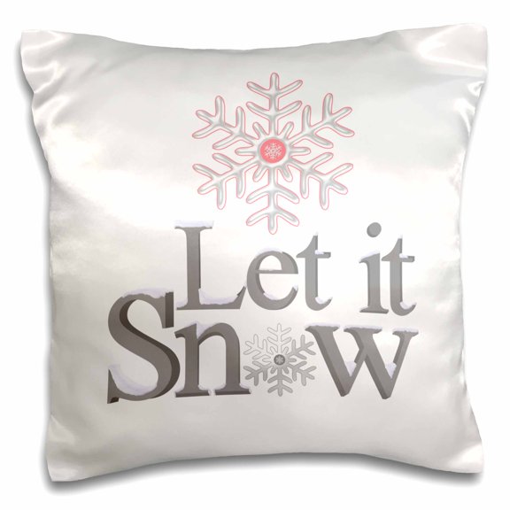 3dRose, Let Is Snow With Two Snowflakes In Gray and Pink, 16x16 inch Pillow Case
