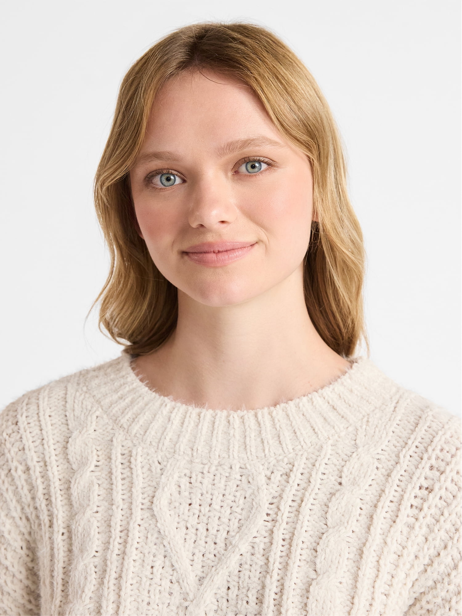 No Boundaries Cable Knit Sweater, Midweight, Women's