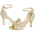 thumbnail image 2 of DARING DIVA Women's Glitter Ankle Strap Stiletto Heel Sandals Champagne Gold 9, 2 of 7