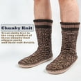 thumbnail image 4 of Cozylook Men's Fuzzy Non-slip Slipper Socks, Cable Knit Moccasin Boots, Warm Fluffy Sherpa Lined Indoor House Shoes, Cozy Winter Gifts for Him, Brown Adult Size 8-9, 4 of 7