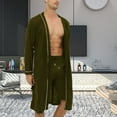 thumbnail image 4 of Defitshape Men's Cotton Long Robe Soft Long Sleeve Summer Spring Lightweight Knee Length Pocket Comfy House SPA Hotel Hot Tub V Neck Bathrobe Olive Large, 4 of 5
