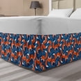 thumbnail image 1 of Fox Bed Skirt, Doodle Style Flowers and Hearts with Abstract European Forest Animal Pattern, Elastic Bedskirt Dust Ruffle Wrap Around for Bedding Decor, 4 Sizes, Navy Blue Orange, by Ambesonne, 1 of 2