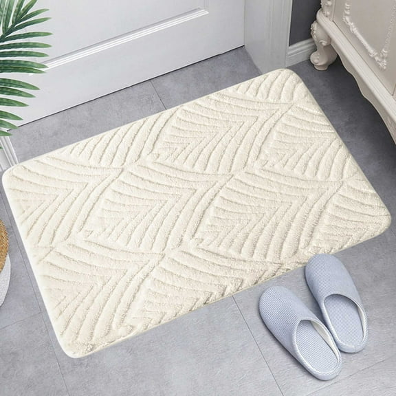 Blueek Cozy Non-slip Bathroom Door Mat - 19x31 Inch - Soft Polyester Velvet, Highly Absorbent Enterance Rug for Home Safety,White