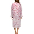 thumbnail image 3 of FKELYI Pink Cherry Floral Musical Note Print Women Zip Up Robe Nightgowns Comfy House Coats Full Length House Dress Long Sleeve Bathrobe with 2 Pockets Breathable Sleepwear, XL, 3 of 6
