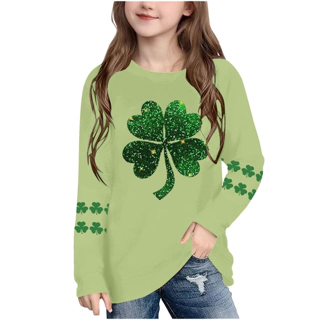 Blusas y camisas de manga larga con cuello redondo, moda del Día de San Patricio, blusa informal con estampado bonito de manga larga para niños y niñas.