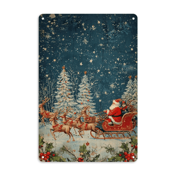 2D Flat Vintage Santa Metal Tin Sign 8x12 Inch Perfect for Indoor Outdoor Decor, Wall Art in Bedroom, Office, Cafe, or Garage, Best for Christmas, Perfect for Room Decor