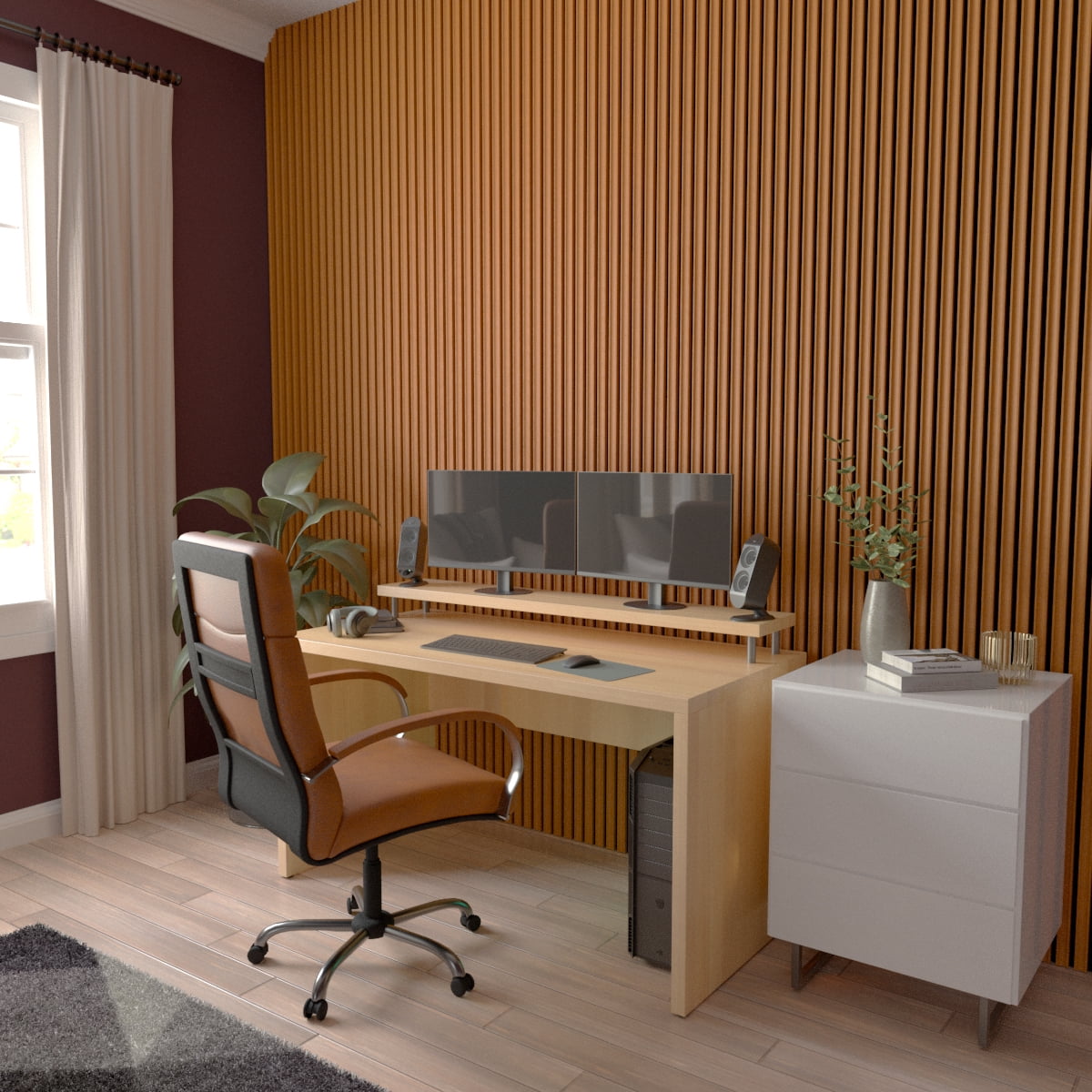Ekena Millwork AcoustixPro Noise Cancelling Concave Small Slat Wall Panel 11"W x 94 1/2"H, Early American (2 Pack)