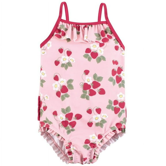 Hudson Baby Girls Toddler Swimsuit, Pink Strawberry, 2T
