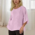 thumbnail image 5 of Womens Tops under $5 Cotton Linen Round Neck Shirt Solid Casual T-shirt Pink S, 5 of 6